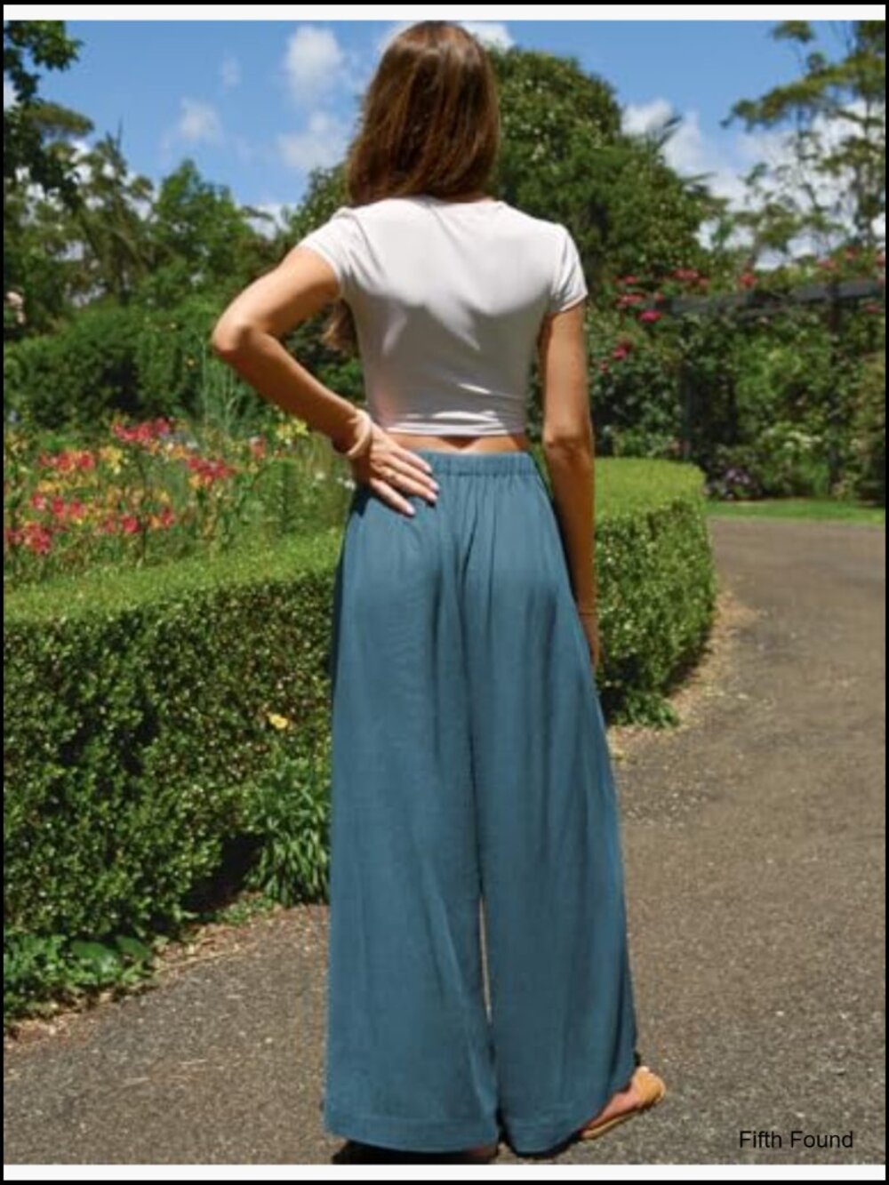 Women's Linen Wide Leg Palazzo Pants High Waisted Drawstring Elastic Waist - Picture 5 of 7